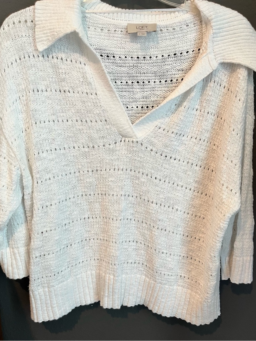 LOFT Open Knit Pointelle Polo Sweater